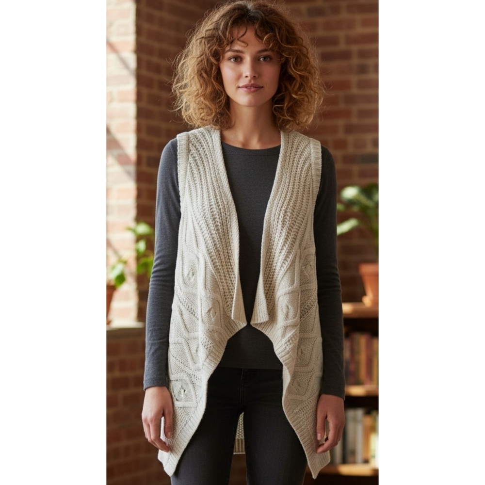 Sonoma Sleeveless Open Front Cozy Sweater Cardigan Creamy White Size M